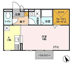 ルミエール 2階1Kの間取り