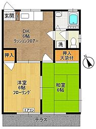 サンハイツセキヤ 1階2DKの間取り