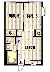 ヴェルドミール3番館 2DKの間取図画像