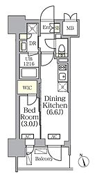 PRIMEGARDEN銀座八丁堀 1DKの間取図画像