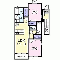 エクセレンス 2階2LDKの間取り