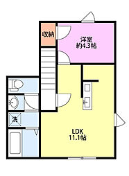 ガーデンシティ万代 2階1LDKの間取り