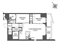 コンフォリア東大井1 12階2LDKの間取り