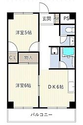 トーカド宮崎台東棟 2DKの間取図画像