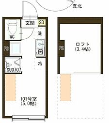 Emarie代田橋 1階ワンルームの間取り