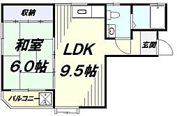 シャローム 1階1LDKの間取り