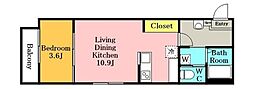 ルヴェール 1LDKの間取図画像