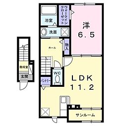 シュタイン・フルス 2階1LDKの間取り