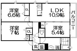 シャーメゾン長尾 2階3LDKの間取り