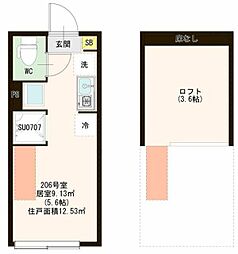 メゾン・コウ 西中延 2階ワンルームの間取り
