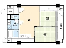 春日原パークマンション 2LDKの間取図画像