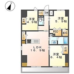 ワシンレジデンス 8階3LDKの間取り