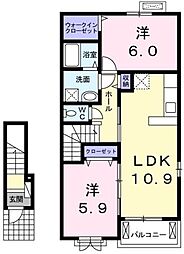 ディオネ　ソレイユII 2階2LDKの間取り