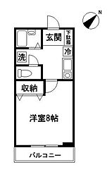 グリーンウエスト 2階1Kの間取り