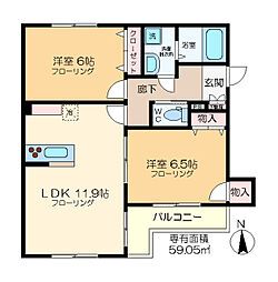 Ange C 2階2LDKの間取り