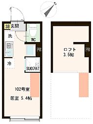 フォルトゥナ白楽 ワンルームの間取図画像