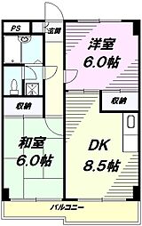 JR青梅線 東青梅駅 徒歩4分の賃貸マンション 3階2DKの間取り