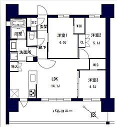 センチュリー千葉みなと 12階3LDKの間取り