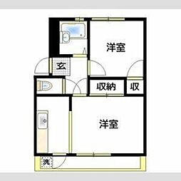 豊田日野マンション 2階2Kの間取り