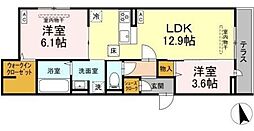 トルマリーナ相武台 1階2LDKの間取り