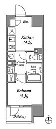 コスモグラシア三ノ輪 1Kの間取図画像