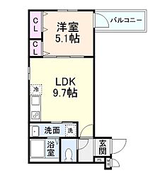 JR片町線(学研都市線) 津田駅 徒歩8分の賃貸アパート 2階1LDKの間取り