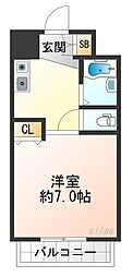 阪急神戸本線 武庫之荘駅 徒歩10分の賃貸マンション 2階1Kの間取り