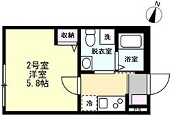 ベイルーム橋本Grande 2階1Kの間取り