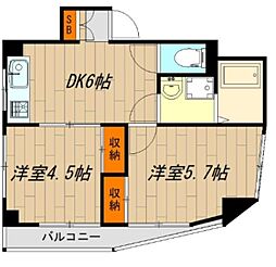 エステート岸野 4階2DKの間取り