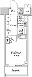 プラウドフラット神楽坂2 1Kの間取図画像