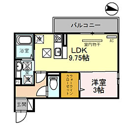 D-room吹屋町B 1LDKの間取図画像