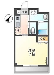 オークツリー 1Kの間取図画像