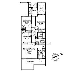 ザ・パークハウス広尾羽澤 3LDKの間取図画像