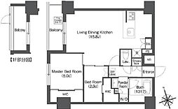 コンフォリア日暮里 1階2LDKの間取り