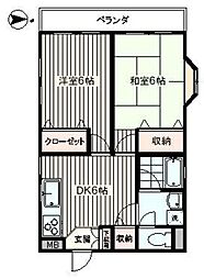 イーグルハイツ 3階2DKの間取り
