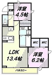ゼファーコート2 2LDKの間取図画像