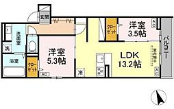 JR中央線 三鷹駅 徒歩16分の賃貸アパート 2階2LDKの間取り