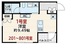 スクルド墨田緑 6階ワンルームの間取り