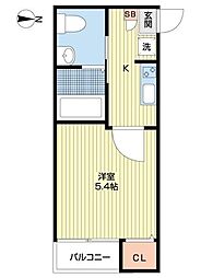 アールズコート東中山 1階1Kの間取り
