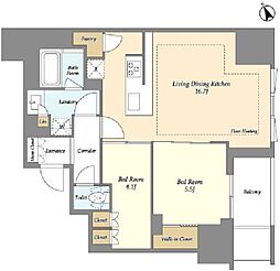 オアーゼ日暮里レジデンス 10階2LDKの間取り