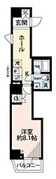 プレール・ドゥーク池上II 1Kの間取図画像