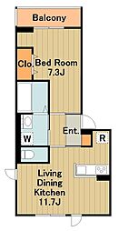 京王相模原線 京王堀之内駅 徒歩7分の賃貸アパート 2階1LDKの間取り