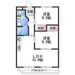 ラピュタ宮前 5階2LDKの間取り