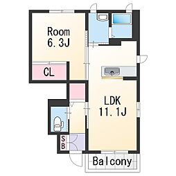 シャーメゾン矢田 1LDKの間取図画像