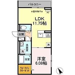 JR横浜線 相模原駅 徒歩9分の賃貸アパート 1階1LDKの間取り