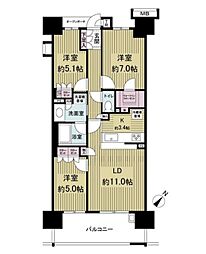 東京フロントコート 11階3LDKの間取り
