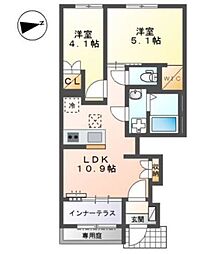 シャインテラス・アベニール 2LDKの間取図画像