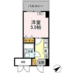 コンフォール小泉 2階1Kの間取り