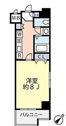 グランヴァンウエストヴィル町田 9階1Kの間取り
