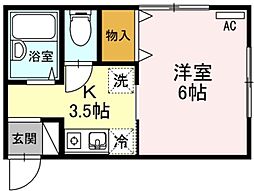 ハイムおもだか 1階1Kの間取り